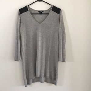 Grey top with leather shoulders